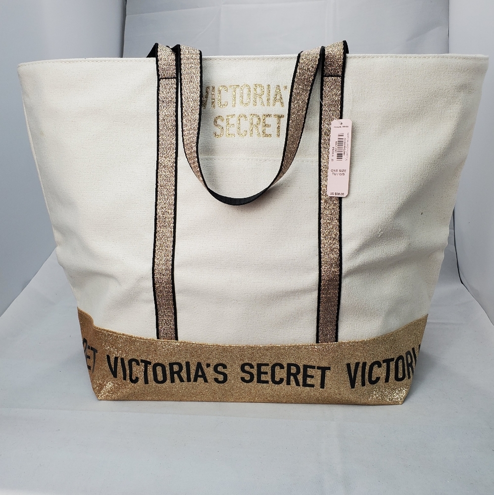Victoria's Secret Gold Sparkle Carryall Tote